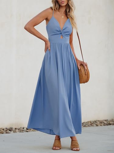 CUPSHE Women Casual Dress Beach Sleeveless V Neck Summer Cutout Spaghetti Straps Formal Maxi Sun Dresses2