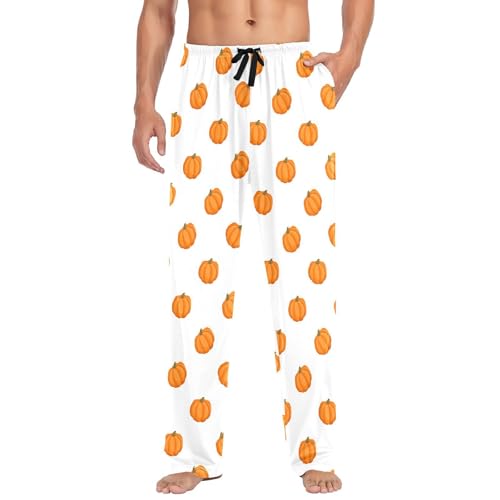 Mens Cotton Pajama Pants with Pockets Autumn Pumpkins Harvest Soft Breathable Lounge Sleep PJ Pants Men Drawstring