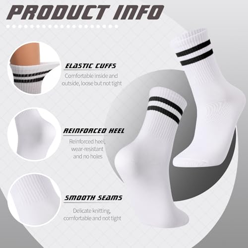 Image of Jspupifip 8 Pair Striped Athletic Crew Socks Running Socks for Men Women | Moisture-Wicking, Soft Stretchy Casual Mid Calf Socks Size 5-8, Breathable Casual Gym Socks