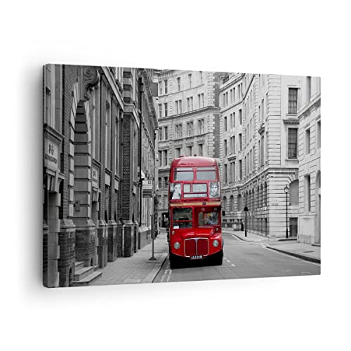 Moderne Impression sur Toile Bus angleterre vacances londres Image Tableau Decoration Murale 70x50cm Deco Cadre Décoration Salon Chambre Horizontal Tableaux...