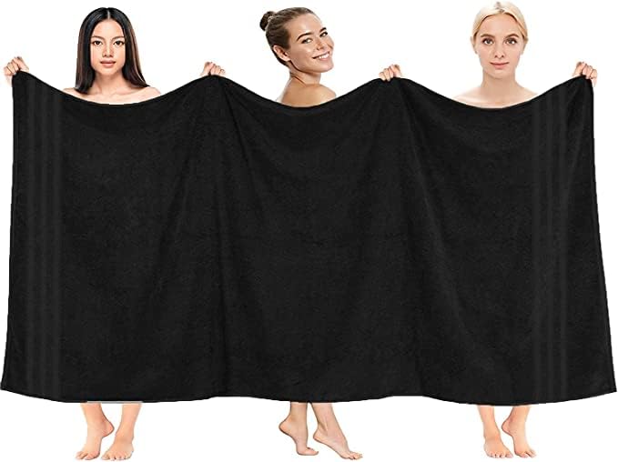 HOUSEGADS Luxury Jumbo Bath Sheet - 600 GSM 100% Ring Spun Cotton - Highly Absorbent and Quick Dry - Extra Large Bath Sheets Towel - Super Soft (Black, 90X180CM -1PC)