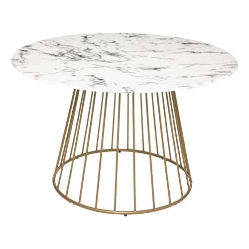 Atmosphera - Table à Manger Ronde Rayo 4 Personnes, D 120 x H 75 cm, Effet Marbre Blanc, Pieds Métal Doré - pour Salle à Manger, Salon, Cuisine