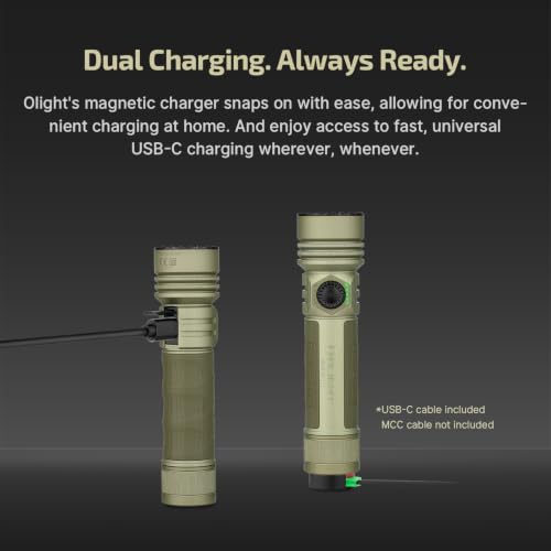 Image of OLIGHT Seeker Ultra Rechargeable LED Flashlight, 4800 Lumens High Power Bright Light with Dual Charging, USB C Holster for Emergency, Camping, Search & Rescue(Olive Green)