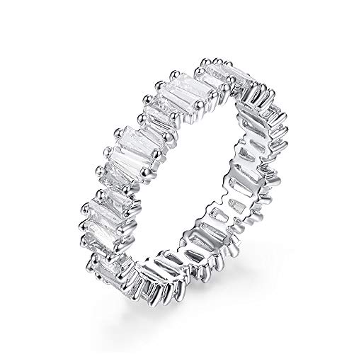 YOGEME Fashion AAA cubic zirconia Baguette thin band ring R0377 (White, 7)