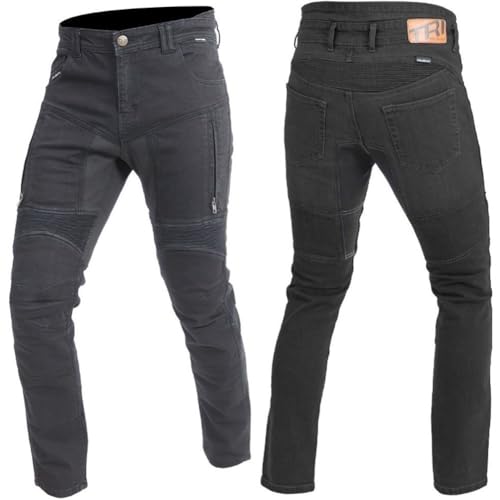Trilobite Parado - Pantalones vaqueros de motorista para hombre, color negro, corte ajustado, pantalones de aramida CE AA con protectores SasTec, 30/32