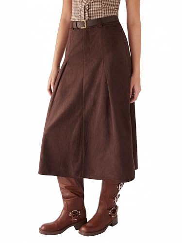 CIDER Womens Faux Suede Maxi Skirts Pleated High Waist A-Line Skirt with Belt Vintage Going Out Outfit Fall Trendy2