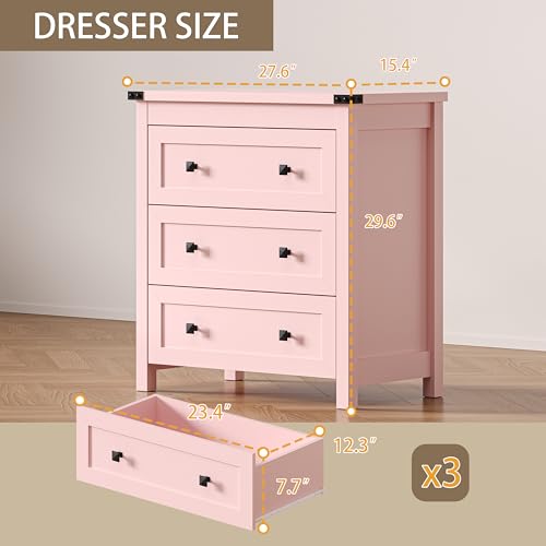 Image of BORNOON 3-Drawer Dresser, Small Wooden Chest of Drawers with Metal Knobs, Water-Resistant Top, Storage Organizer with Anti-Tip Kit for Bedroom, Nursery, Living Room