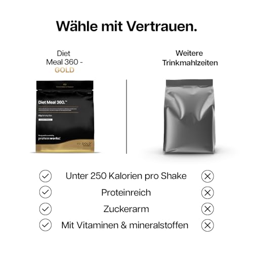 Protein Works | Diet Meal 360 - GOLD Innovation, Trinkmahlzeit, Abnehmshake, Vollwertige Ernährung, 24 Vitamine & Mineralstoffe, Leinsamen, Omega 3, Inulin, Chocolate Silk, 14 Mahlzeiten, 1kg