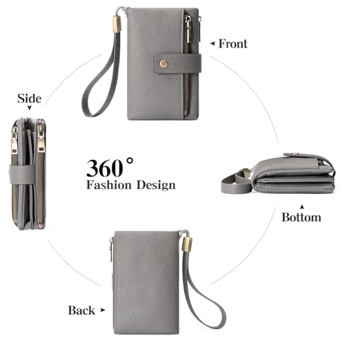 Image of SENDEFN Small Wallet for Women Leather RFID Blocking Wristlet Wallet Credit Card Holder with Double Zipper Coin Purse Ladies Bifold Purse