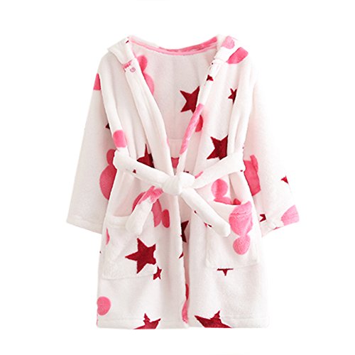 ECHERY Boys Girls Hooded Pajamas Soft Coral Fleece Bathrobe Unisex Dressing Gown Sleepwear