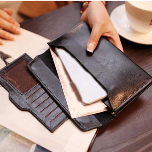 Image of Retro Leather Envelope Women's Phone Card Holder Wallet, Thin Large Capacity Multifunctiona Leather Wallet, Clutch Wallet for Mother's Day Thanksgiving Fashion Gift