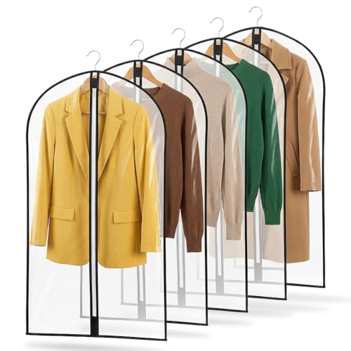 Image of HASTHIP 5 Pack Clear Garment Bags Cloth Covers for Closet Storage | High transparency hanging garment bags, with dustproof small air holes for closet clothes storage wardrobe organization