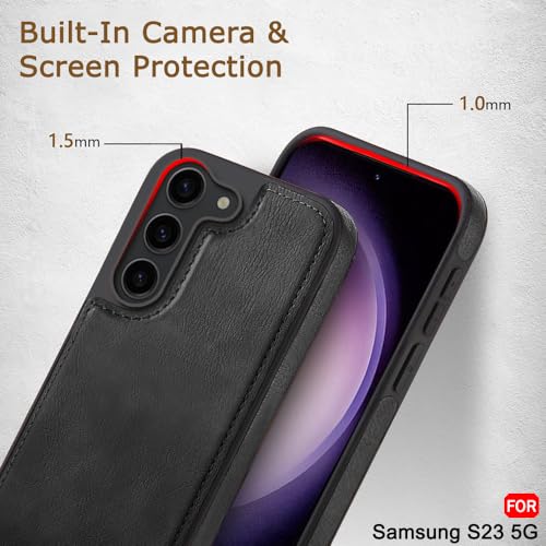 Image of TheGiftKart Genuine Leather Finish Back Cover Case for Samsung Galaxy S23 5G | Shockproof Design | Raised Edges for Camera & Screen Protection | Stunning Minimalist Design Back Cover Case (Black)