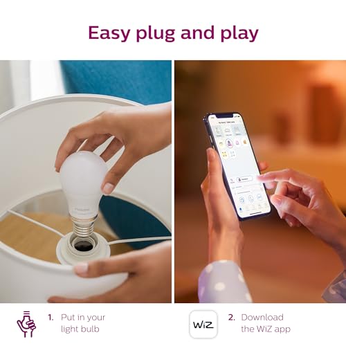 Image of Philips 60 Watt Equivalent A19 LED Daylight (5000K) WiZ Powered Smart Wi-Fi Bulb (Pack of 4)