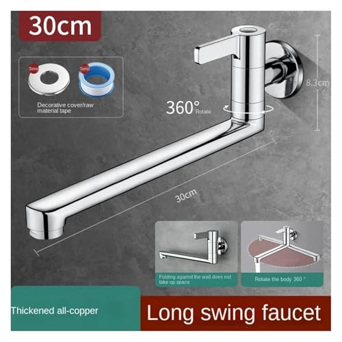 Grifo extendido de pared en cobre macizo con brazo plegable giratorio de 30cm 3