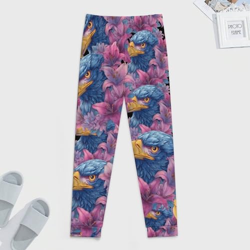 Blue Eagle1 with Lilies Flower Men's Pajama Bottoms Sleep Lounge Soft Comfy Pants Sleepwear4