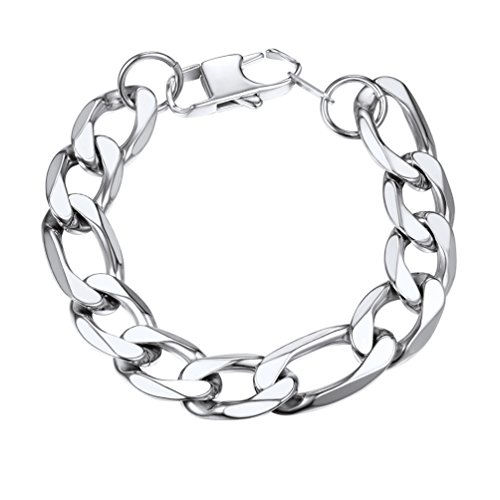 PROSTEEL Bracelet Homme Figaro 21cm, Gourmette Acier Inoxydable Chaîne Maille Grosse 13mm, Hip Hop Style