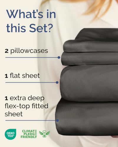Image of Flex Top Split Head King Sheet Set - 4 Piece Extra Deep Sheets - Charcoal