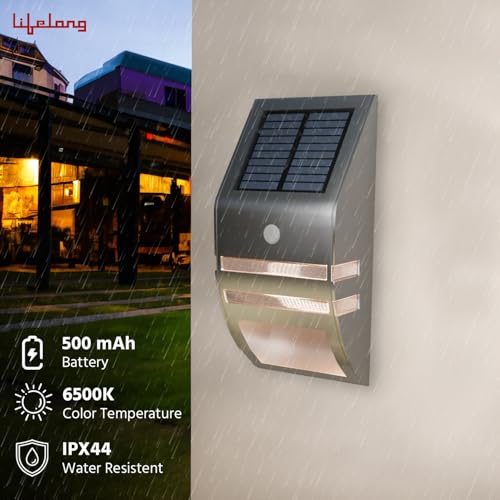 Image of Lifelong Outdoor Solar Wall Lamp with Motion Sensor | 2 LED Lights | 500mAh Battery | Waterproof- IP 44 | Up to 10 Hrs Use | Ideal for Balcony, Wall, Terrace, Outdoor, Patio, Deck Light