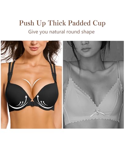 Women's Push Up Racerback Bra Front Closure Thick Padded Seamless Criss-Cross Back Underwire Bra Add Two Cup2