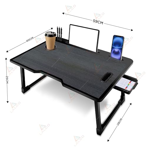 Study Table Bed Table Premium Laptop Table/Foldable and Portable Wooden/Writing Desk for Office/Home/School~~ (COTTED~Black) - Image 4