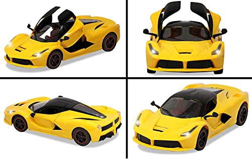 Image of Big Size Ferrari Rechargeable Yellow Racing Car with Remote Control Sports Openable Doors High Performance with Led Lights Kids Super Sports Car for Kids Speed Toy (Multicolor)