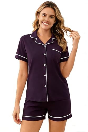 Image of 100% Cotton Pajama Sets for Women 2 Piece Long Sleeve Button Down Pjs Soft Comfy Ladies Sleepwear Lounge Sets S-XL