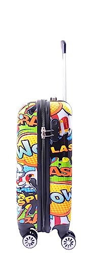 Valise cabine rigide à 4 roues motrices avec imprimé comics 56cm