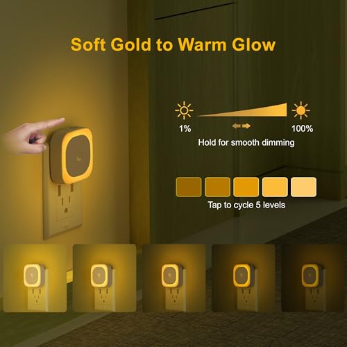 Image of YUNLEX 2 Pack Plug in Night Light with Motion Sensor & Dusk to Dawn Sensor, 3 Sensor Modes, Auto ON /Off, Dimmable, Soft Glow for Living Room, Hallway, Stairs, Bathroom, Golden Yellow