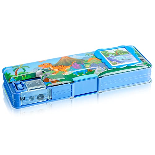 Image of Henoyso Multifunctional Pencil Box for Boys, Dinosaur Pencil Case with Calculator and Sharpener, 2026 Back to School Supplies Organizer for Kids Teens Students, Elementary Classroom Dino Gift