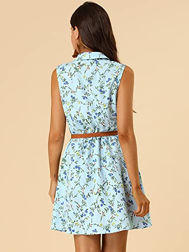 Image of Allegra K Women's Floral Printed Half Placket Above Knee Summer Sleeveless Belted Dress