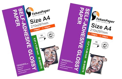 Self-Adhesive A4 Photo Paper Sticker - 100 Sheets, 115gsm - Perfect for Inkjet Printers, Easy Peel Full Labels & Tags - 8.3"x11.7" (210x297mm)