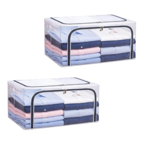 Raggle 2PCS Fully Transparent Openings Clothes Storage Bins with Metal Frame, Stackable & Foldable Storage Box with Lids, Closet Organizers, Cap, Sweater (40L x 30W x 20H) CM. (Transparent, 24L-2)
