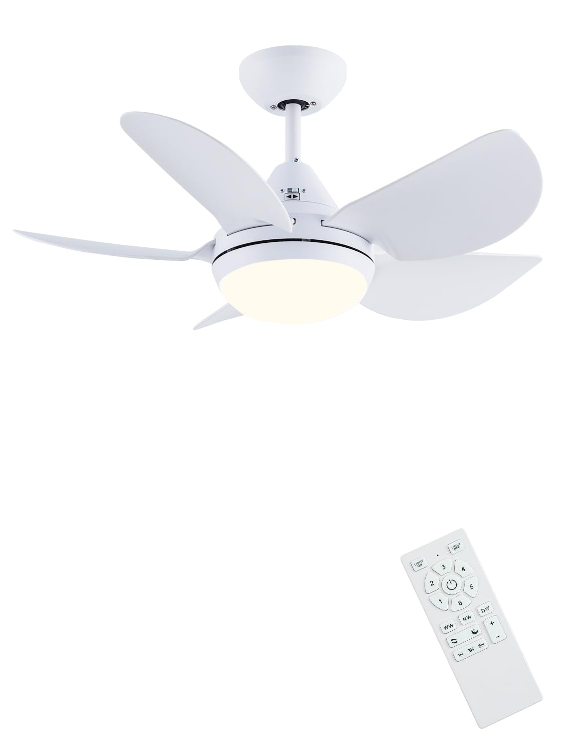 Newday ND-30-1086WT Ventilatore da Soffitto con lampada e telecomando Bianco, Ventilatore da soffitto con luci LED Silenzioso