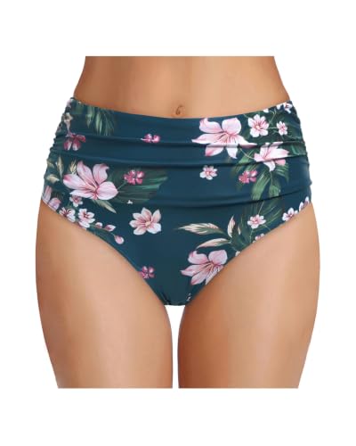Image of Tempt Me Women's High Waisted Bikini Bottom Tummy Control Ruched Bathing Suit Swim Bottom