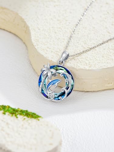 Sea Turtle/Jellyfish/Dolphin Necklace 925 Sterling Silver Blue Circle Crystal Ocean Necklace Beach Hawaiian Jewelry Gifts for Women2
