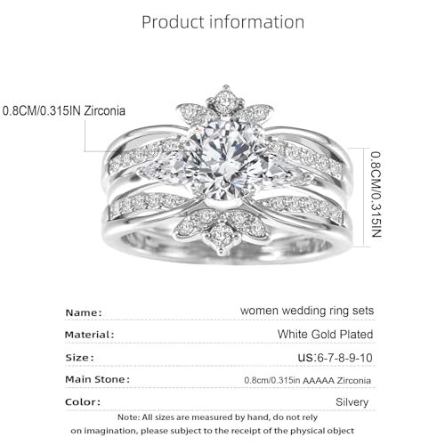 Luxury Wedding Ring Sets for Women 1.5CT Round AAAAA CZ White Gold Plated Engagement Ring Tungsten Wedding Band 5