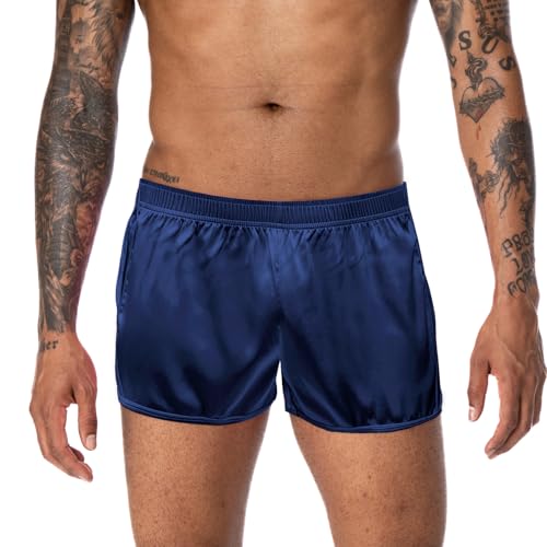 FIROTTII Men's 3 inch Satin Boxers Silk Satin Sleep Lounge Shorts Pajamas Bottom Navy