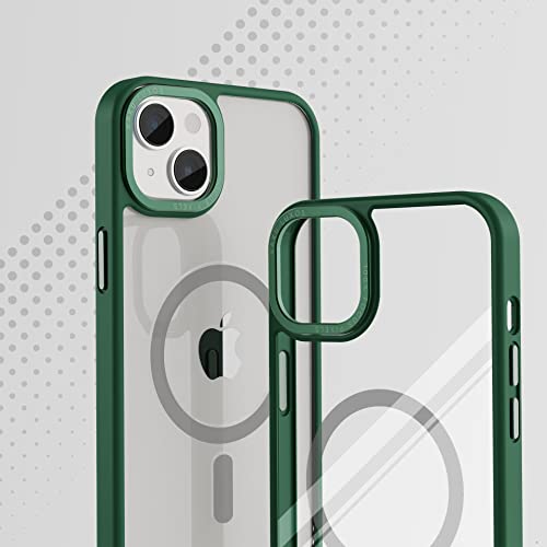 Image of Vaku Luxos Clear Armor MagPro for iPhone 14 Plus Cover Case, Shockproof, Scratch Resistant, Slim, Thin, Military-Grade Metal Ring Camera Protection, Compatible with MagSafe Back Cover - Green