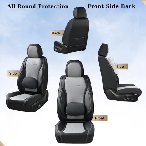 Image of Coverado Seat Covers, Car Seat Covers Front Seats, Waterproof Nappa Leather Auto Seat Cover with Lumbar Head Pillow, Black Gray Seat Covers Carseat Cover Universal Fit for Most Cars