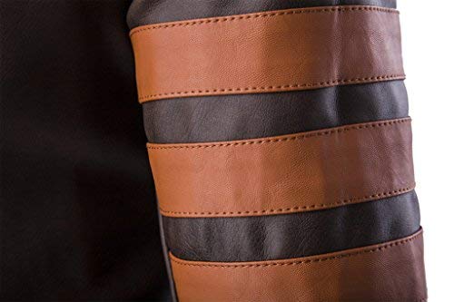 Cicilin Jaqueta masculina vintage de couro sintético para motocicleta, colarinho bomber marrom, Marr