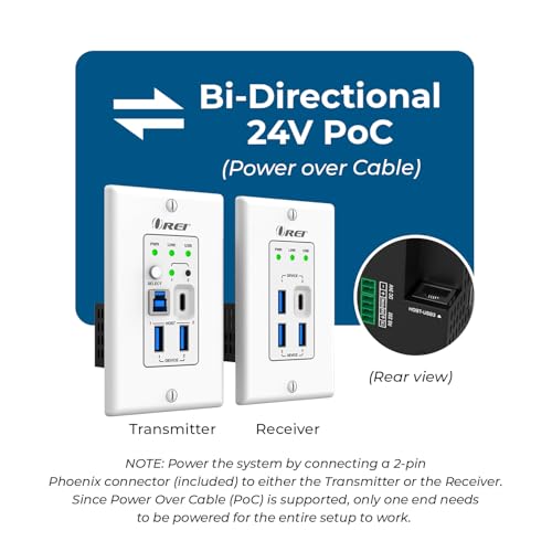 Image of OREI USB 3.2 Wall Plate Over Ethernet HDbaseT Cat6 Extender LAN Upto 330 Feet - Dual Host Extends USB-C /USB-B Signal Over Ethernet - Power Over Cable