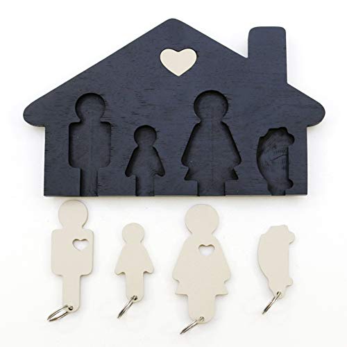 Dekohelden24 Key Holder with Wooden Keyring Black/White 15 - Image 2