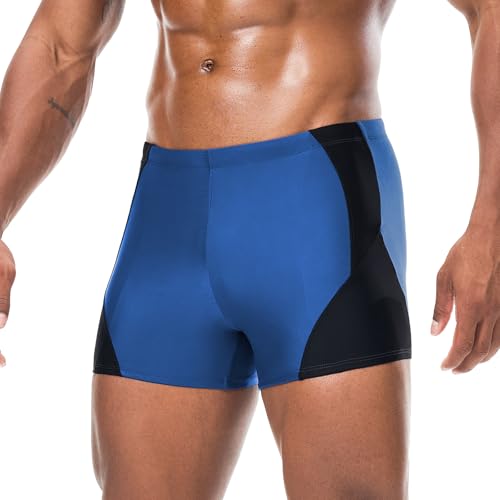 Danfiki Pantalones cortos de natación para hombre, tipo bóxer de secado rápido con cordón, azul, M