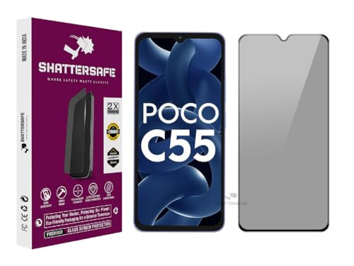 Image of Anti-Spy Privacy Tempered Glass Screen Protector Compatible For Poco C55 [Pack of 1]. 9H Hardness, Anti-Scratch, Edge-to-Edge Protection With Easy Installation Kit & Case Friendly Fit.