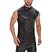 xokesy Men Shiny Leather Tank Top, Soft Matte, Elastic, Full Zipper Vest