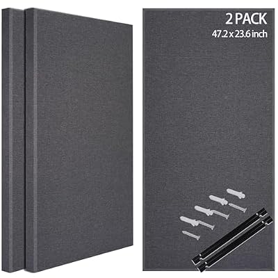 BUBOS 2-Pack Fabric Acoustic Panels with Hanging Hardware, 47.2" x 23.6" x 2" Large Soundproofing Wall Panels, High-Density Sound Absorbing Decor for Home Theater, Studio & Office,Grey