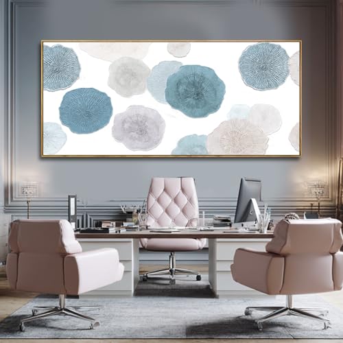 Image of VAYIMDH Neutral Home Wall Decor Blue Canvas Wall Art Contemporary Decorative Painting 32 inchx70 inch Large Artwork for Living Room Bedroom