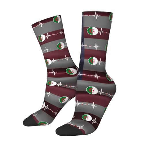 Algeria Flag Heartbeat Algerian Pride Adult Polyester Crew Socks Breathable Moisture-Wicking Athletic Running Gym12