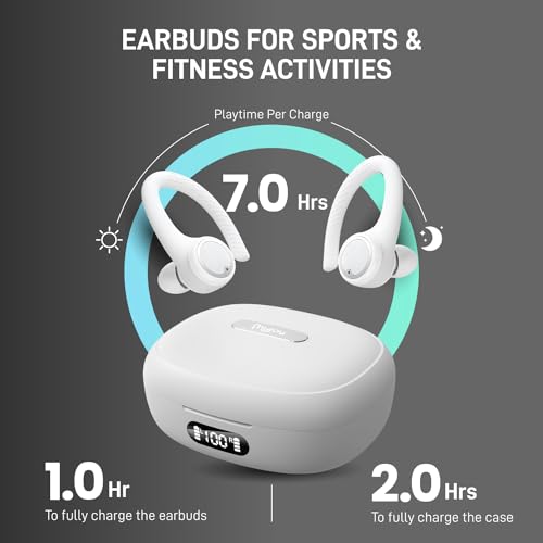 MyJoy Active Wireless Earbuds, Noise-Reducing Earbuds for Working Out, Sports, and Running, IPX5 Sweatproof-rated Headphones, Bluetooth Earbuds, Dual Microphone, 7-Hour Playtime, White